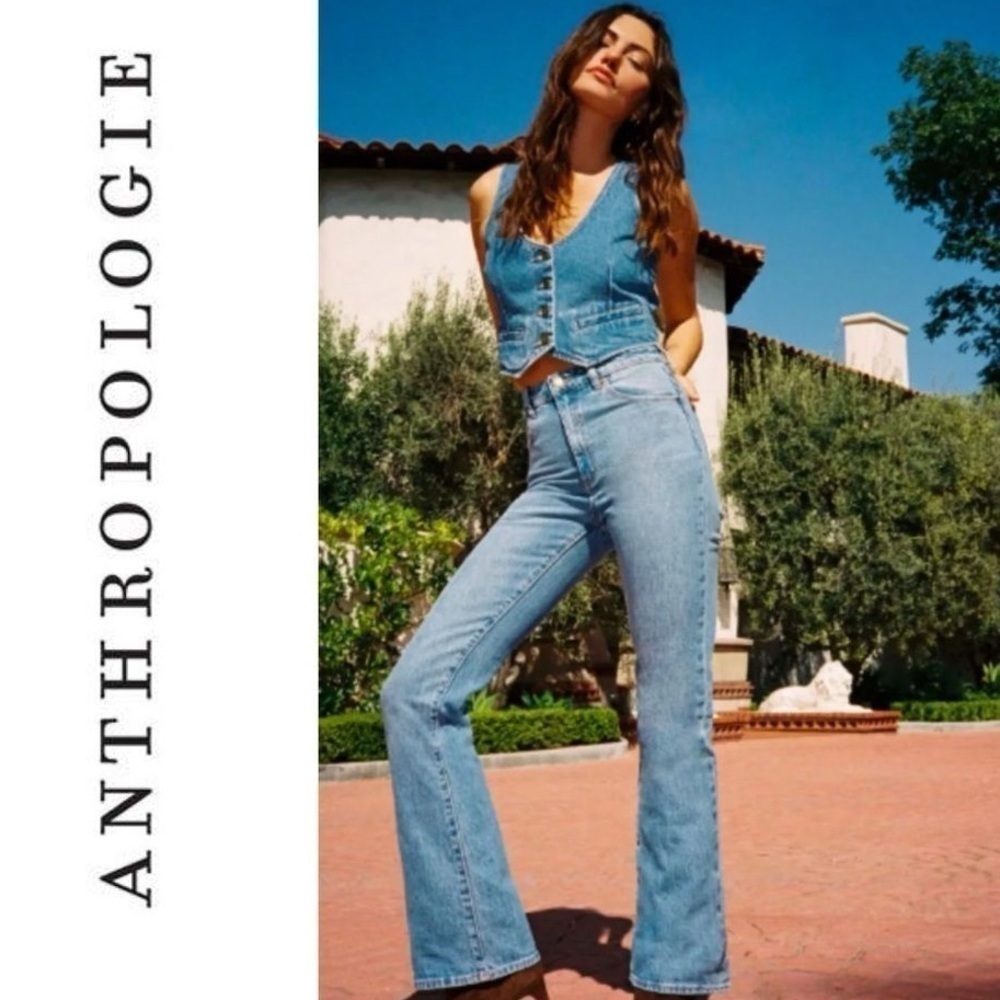 Anthropologie Pilcro High-Rise Button Fly Bootcut Flare Distressed Jeans Sz 25